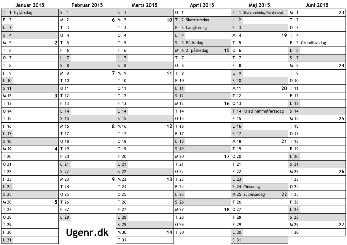 Postnummer Visum Beskrive Kalender for 2015 med helligdage og ugenumre … ugekalender, online  årskalender med uger til print, A4, gratis download, PDF