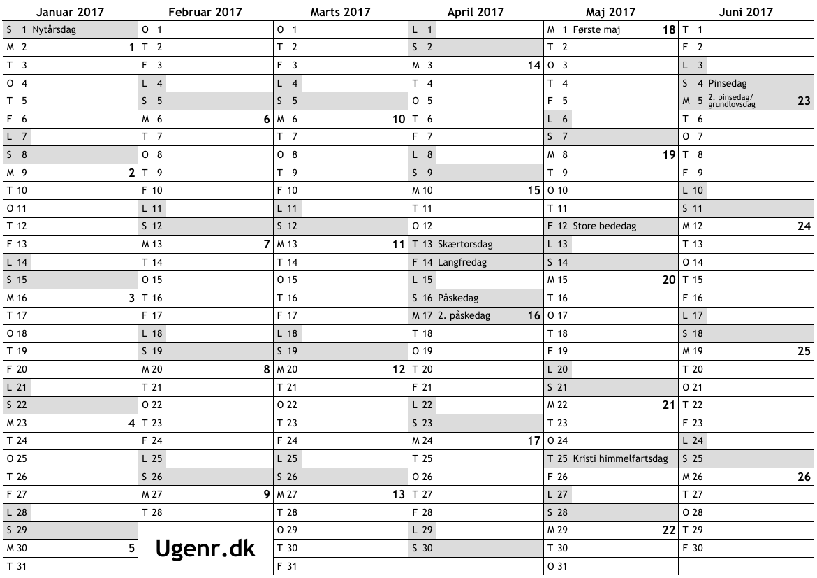 Kalender for 2017 med helligdage og ugenumre … ugekalender, online årskalender print, A4, gratis download,