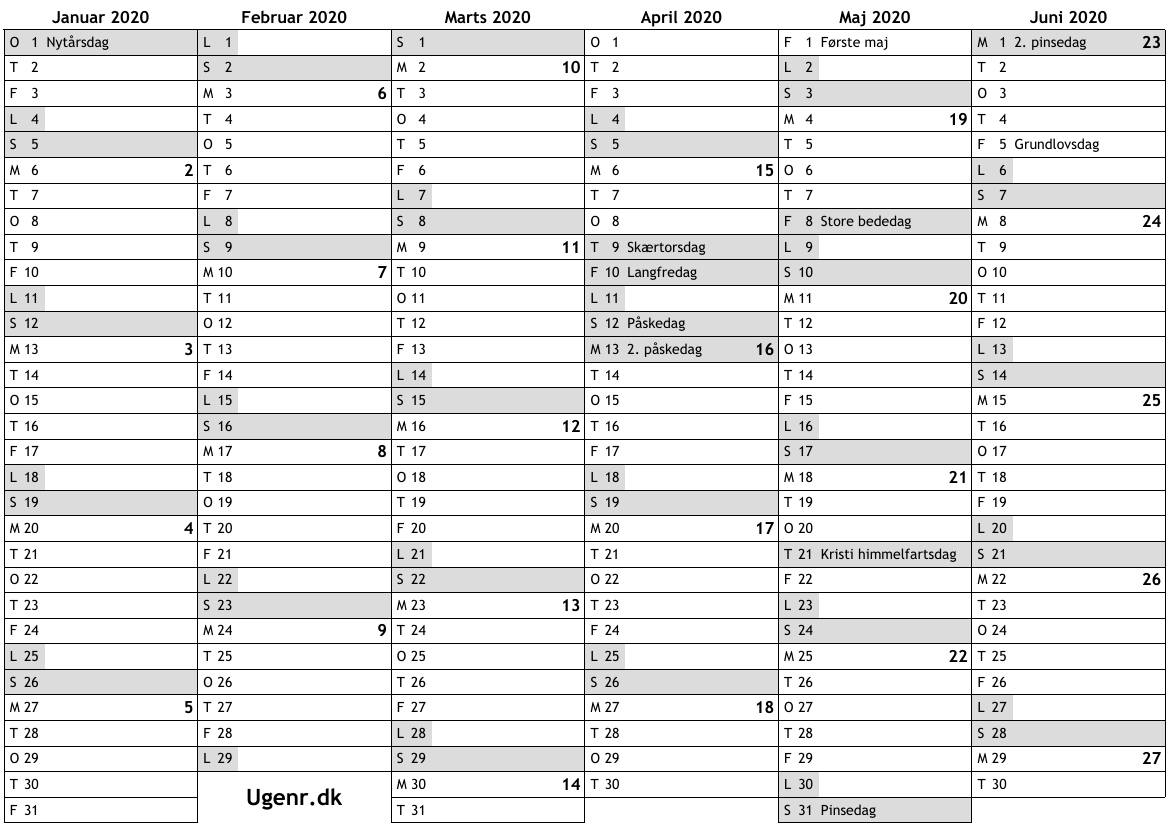 røveri Ring tilbage Tage en risiko Kalender for 2020 med helligdage og ugenumre … ugekalender, online  årskalender med uger til print, A4, gratis download, PDF
